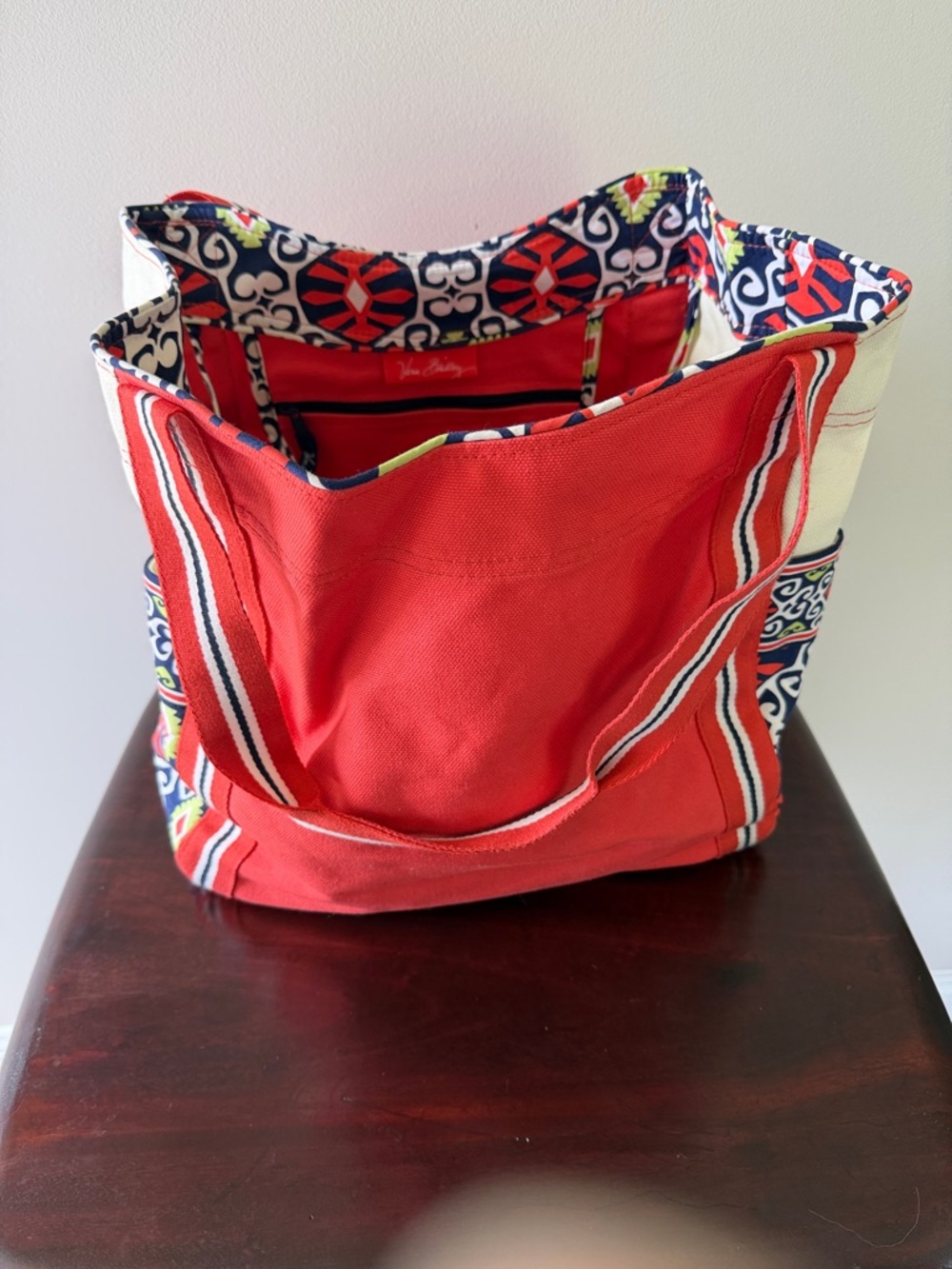 Vera Bradley Orange Canvas Tote with Patterned Trim and Lined Interior